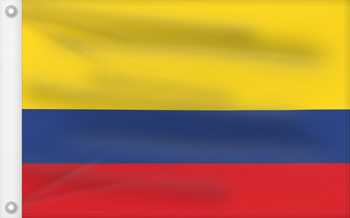 Bandera, con dos ojales metálicos y lado del asta reforzado: Colombia	Colombie	República de Colombia	Kolumbien	Colômbia	Kolumbii	Kolombio	Columbiei	Флаг Колумбии	Štátna vlajka Kolumbie	Kolumbije	Colombias	Kolombiya