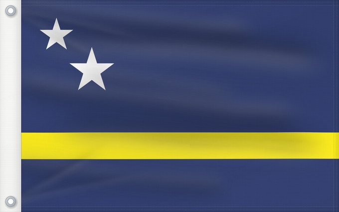 Drapeau, avec deux œillets métalliques et guindant renforcé : Curaçao Curazao Curacao Curaçao is a blue field with a horizontal yellow stripe slightly below the midline and two white
