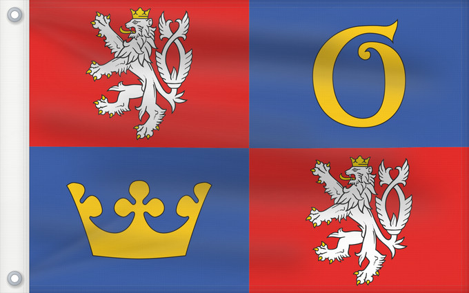 Bandera, con dos ojales metálicos y lado del asta reforzado: Hradec Kralove Region Hradec Králové Region Région de Hradec Králové Región de Hradec Králové Region Hradec Králové Regione di Hradec Králové