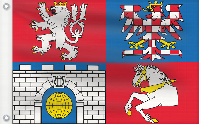 Bandera, con dos ojales metálicos y lado del asta reforzado: Pardubice Region	Région de Pardubice	Región de Pardubice	Region Pardubice	Pardubice Regione