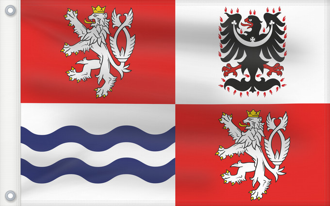 Bandera, con dos ojales metálicos y lado del asta reforzado: Central Bohemian Region Région de Bohême centrale Región de Bohemia Central Mittelböhmische Region