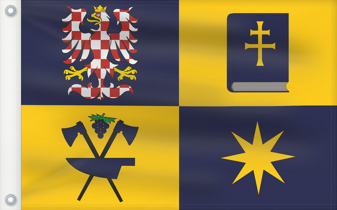 Bandera, con dos ojales metálicos y lado del asta reforzado: Zlin Region	Zlín Region	Région de Zlín	Región de Zlín	Region Zlín