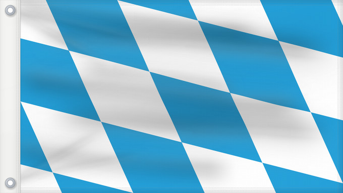 Drapeau, avec deux œillets métalliques et guindant renforcé : Bavaria  lozengy	The lozengy variant of the flag of Bavaria	Bavaria	Die Rautenflagge des Freistaates Bayern seit 1971. Das Seitenverhältnis ist nicht vorgegeben	Baviera	Bavorska