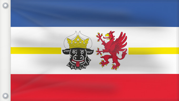 Bandera, con dos ojales metálicos y lado del asta reforzado: Mecklenburg-Western Pomerania Mecklenburg-Vorpommern Mecklembourg-Poméranie-Occidentale Mecklemburgo-Pomerania Occidental Meclemburgo-Pomerania Anteriore
