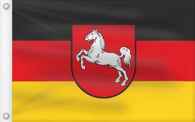 Bandera, con dos ojales metálicos y lado del asta reforzado: Lower Saxony	Baja Sajonia	Niedersachsen	Bassa Sassonia
