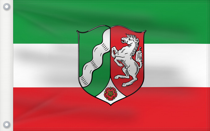 Bandera, con dos ojales metálicos y lado del asta reforzado: North Rhine-Westphalia	Civil flag of North Rhine-Westphalia	Rhénanie-du-Nord - Westphalie	Renania del Norte-Westfalia	Landesflagge Nordrhein-Westfalens	Renania settentrionale-Westfalia	Banniel Nordrhein-Westfalen