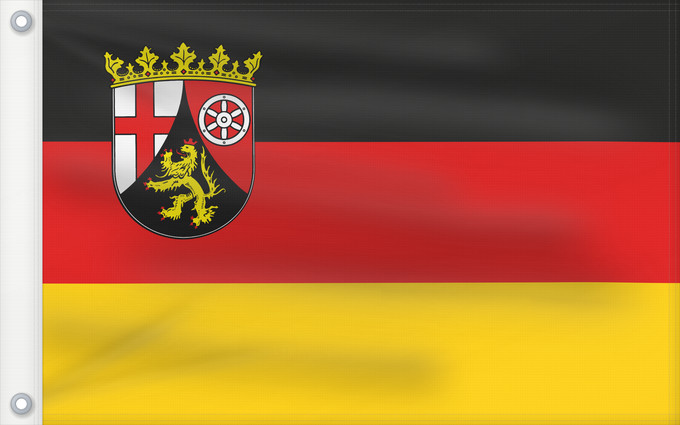 Drapeau, avec deux œillets métalliques et guindant renforcé : Rhineland-Palatinate Civil and state flag of the state Rhineland-Palatinate Rhénanie-Palatinat Renania-Palatinado Zivil- und Landesdienstflagge des Landes Rheinland-Pfalz Renania-Palatinato