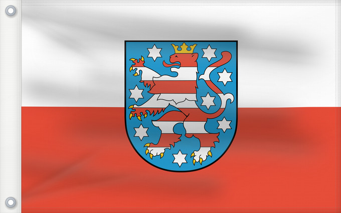Bandera, con dos ojales metálicos y lado del asta reforzado: Thuringia Thuringe Turingia Thüringen