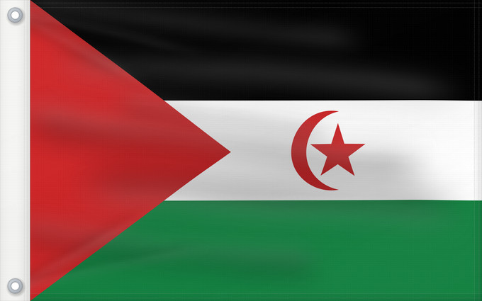 Flag, with two metal eyelets and reinforced hoist: Sahrawi Arab Democratic Republic	Western Sahara	République arabe sahraouie démocratique	República Árabe Saharaui Democrática	Demokratischen Arabischen Republik Sahara	Repubblica Democratica Araba Sahrawi	Arabische Democratische Republiek Sahara	República 