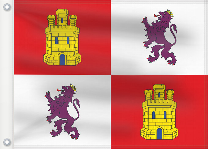 Bandera, con dos ojales metálicos y lado del asta reforzado: Castile and León	Autonomous community of Castile and León	Castille-et-León	Comunidad autónoma de Castilla y León	Kastilien und León	Castiglia e León