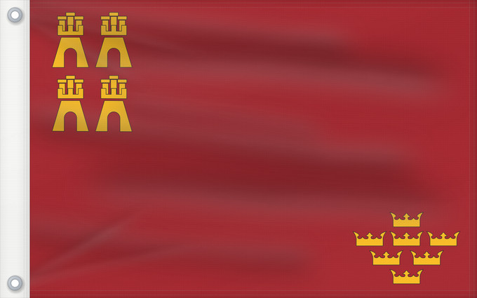 Bandera, con dos ojales metálicos y lado del asta reforzado: Region of Murcia	Autonomous Community of the Region of Murcia	région de Murcie	Comunidad Autónoma de la Región de Murcia	Region Murcia 	Murcia