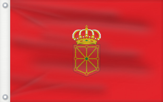 Bandera, con dos ojales metálicos y lado del asta reforzado: Navarra Navarre Spain Article 7.2. of the LORAFNA stipulates The flag of Navarre is red Communauté Forale de Navarre Comunidad Foral de Navarra Navarre Nafarroako Foru Komunitatea bandera Nafarroako armarria