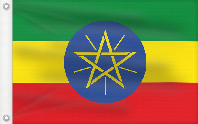 Drapeau, avec deux œillets métalliques et guindant renforcé : Ethiopia	Éthiopie	Etiopía	Äthiopien	Dell Etiopia	የኢትዮጵያ ሰንደቅ ዓላማ	Etiopie	Σημαία της Αιθιοπίας	Alaabaa Itoophiyaa	Itoobiya	Etiopiens