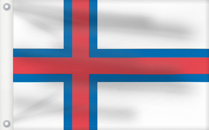 Drapeau, avec deux œillets métalliques et guindant renforcé : Faroe Islands	îles Féroé	Islas Feroe	Färöer	Fær Øer	Faeröereilanden	Das Ilhas Feroé	Wysp Owczych	Национално знаме на Фарьорските острови	Faerských ostrovů	Færøernes	Σημαία των Φερόων Νήσων	La Ferooj	Fääri saarte lipp	Faroeetako bandera	Färsaarten	Merkið, 