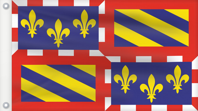 Flagge, mit zwei Metallösen und verstärktem Besatzband: Bourgogne	Region of Burgundy	Région Bourgogne	Región Borgoña	Burgund	Borgogna	Banniel Bourgogn	Burgundiae	Borgonha