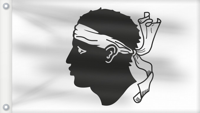 Flag, with two metal eyelets and reinforced hoist: Corsica Corse Córcega Korsika Korsyki Couleu de la Corse Vu Korsika Banniel Korsika Corsicae Corsega