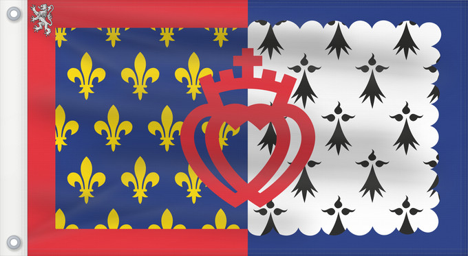 Flagge, mit zwei Metallösen und verstärktem Besatzband: Unofficial flag of Pays-de-la-Loire	Unofficial flag of the region Pays-de-la-Loire in France	Non officiel de la région Pays-de-la-Loire	Países del Loira	Pays de la Loire	Los Païses de Léger