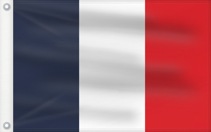 Bandera, con dos ojales metálicos y lado del asta reforzado: France	Francia	Frankreich	France in #002654, #FFFFFF, #CE1126
