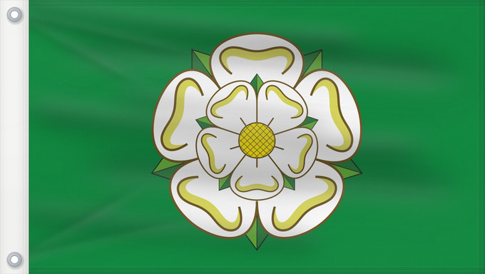 Flag, with two metal eyelets and reinforced hoist: Unofficial county flag of North Yorkshire	Unofficial County Flag of North Yorkshire - the White Rose of York on a green ground	Yorkshire du nord	Yorkshire del norte	North Yorkshire	Yorkshire del nord