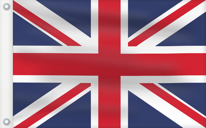 Flag, with two metal eyelets and reinforced hoist: United Kingdom	Royaume-Uni	Reino Unido	Vereinigtes Königreich	Regno Unito