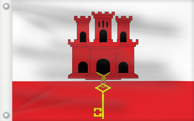 Drapeau, avec deux œillets métalliques et guindant renforcé : Gibraltar	Gibilterra	Banniel Jibraltar	Gibraltarko bandera