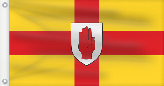 Bandera, con dos ojales metálicos y lado del asta reforzado: Ulster	Ulster  heraldic banner of traditional coat of arms of the province	Úlster 