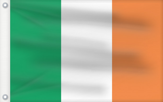 Bandera, con dos ojales metálicos y lado del asta reforzado: Ireland Note that the green portion of the flag was designed to represent the majority Catholic residents of the island La partie verte du drapeau représente la majorité catholique de l île Es notable el hecho que la parte verde de la bandera representa l