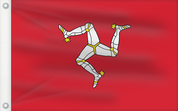 Bandera, con dos ojales metálicos y lado del asta reforzado: Isle of Man	L île de Man	Isla de Man	Insel Man	Dell Isola di Man	Man	Ilha de Man	Wyspy Man	Manes	علم مان	Sciag Vostrava Men / Сцяг Вострава Мэн	Ściag Vyspy Men / Сьцяг Выспы Мэн	Banniel Manav	Ostrva Man	Ostrova Man	Ynys Manaw	Isle of Mans	Σημαία της Νήσου