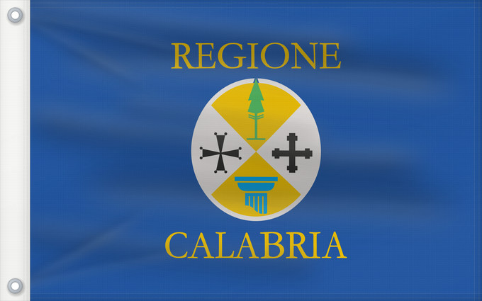 Drapeau, avec deux œillets métalliques et guindant renforcé : Calabria Kalabrien Regione italiana Calabria Bannera di la riggiuni d Italia Calabbria