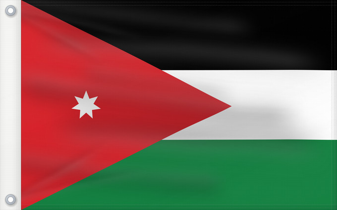 Bandera, con dos ojales metálicos y lado del asta reforzado: Jordan	Jordanie	Jordania	Jordanien	Giordania	Jordanië	علم الأردن	Jordanio	Iordaniei	Флаг Иордании	Jordanije	Ürdün