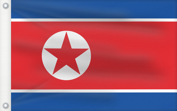 Flag, with two metal eyelets and reinforced hoist: North Korea Korea (Democratic People's Republic) (North Korea) Corée du Nord Corea del Norte Nordkorea Corea del Nord Noord-Korea Coreia do Norte Korei Północnej Corea d o Norte علم كوريا الشمالية Национално знаме на Северна Корея উত্তর কোরিয়ার জাতীয় পত