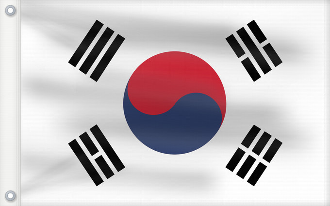 Bandera, con dos ojales metálicos y lado del asta reforzado: South Korea	Republic of Korea  South Korea	Corée du Sud	Corea del Sur	Südkoreas	Corea del Sud	Zuid-Korea	Coreia do Sul	Korei Południowej	علم كوريا الجنوبية  جمهورية كوريا	Cənubi Koreya	দক্ষিণ কোরিয়ার পতাকা	ལྷོ་ཀོ་རི་ཡ། དར་ཆ།	Južne Koreje	​大韓民國國旗 / Dâi-hà