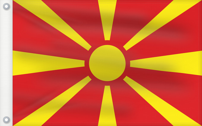 Bandera, con dos ojales metálicos y lado del asta reforzado: Macedonia	Republic of Macedonia	République de Macédoine	República de Macedonia	Republik Mazedonien	Repubblica di Macedonia	Republiek Macedonië	Macedonii	علم مقدونيا	Знамето на Република Македония	Makedoonia lipp	マケドニアの国旗	Знаме на Република Македонија	Drža