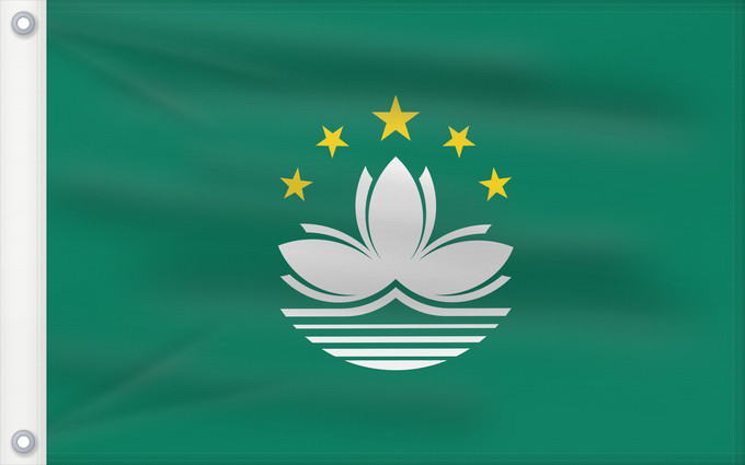 Flag, with two metal eyelets and reinforced hoist: Macau Macao Região Administrativa Especial de Macau 澳門特別行政區區旗 / Ó̤-muòng Dĕk-biék Hèng-céng-kṳ̆ kṳ̆-gì Macaa 澳門特別行政區區旗 澳門特別行政區區旗 / Àu-mûn Thi̍t-phe̍t Hàng-tsṳn-khî khî-khì マカオの旗 Aumın 마카오의 旗 / 마카오의 기 澳門特別行政區之區旗 Флаг Макао Makao ئاۋمېن بايرىقى Прапор А
