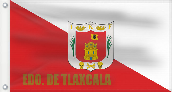 Bandera, con dos ojales metálicos y lado del asta reforzado: Tlaxcala	Tlaxcala ou Tlaxcala de Xicoténcatl	Īpān Tlaxcallān