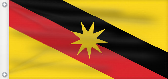 Flag, with two metal eyelets and reinforced hoist: Sarawak Malaysian state of Sarawak Sarawak