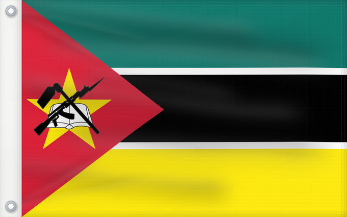 Bandera, con dos ojales metálicos y lado del asta reforzado: Mozambique Mosambik Mozambico Moçambique علم موزمبيق Mozambiko Mozambikas Republikas Sainan i Maozambika Флаг Мозамбика Mozambika Musaanbiiq Moçambiques Msumbiji