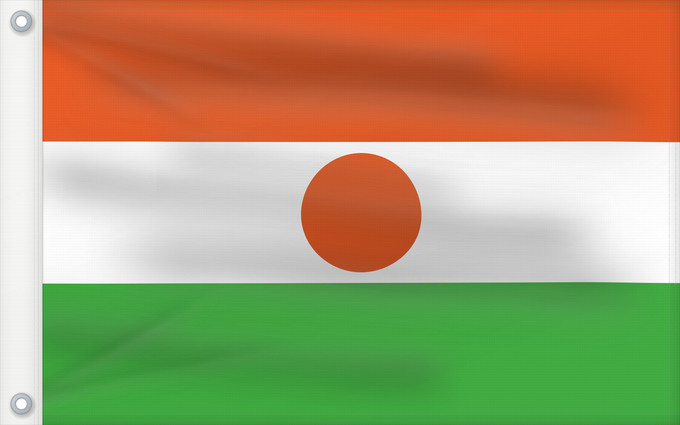 Bandera, con dos ojales metálicos y lado del asta reforzado: Niger	Niger  7 6	Níger	Niger  breedte-hoogteverhouding 7 6	Флаг Нігера  7 6	Niĝero  7 6	Nigerin lippu  7 6	Флаг Нигера  7 6	Nigra  7 6