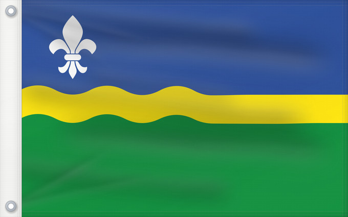 Bandera, con dos ojales metálicos y lado del asta reforzado: Flevoland	Flevoland 	Flevolanda	Fan Flevolân	Vlage van Flevolaand	Vlagge van Flevoland