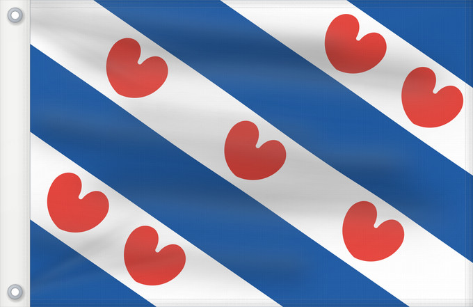 Bandera, con dos ojales metálicos y lado del asta reforzado: Frisian Dutch province of Friesland Frise Frisia Friesland De Friese vlag en het wapen hebben een gemeenschappelijke herkomst
