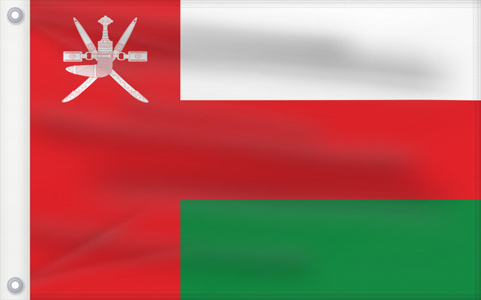 Drapeau, avec deux œillets métalliques et guindant renforcé : Oman	Omán