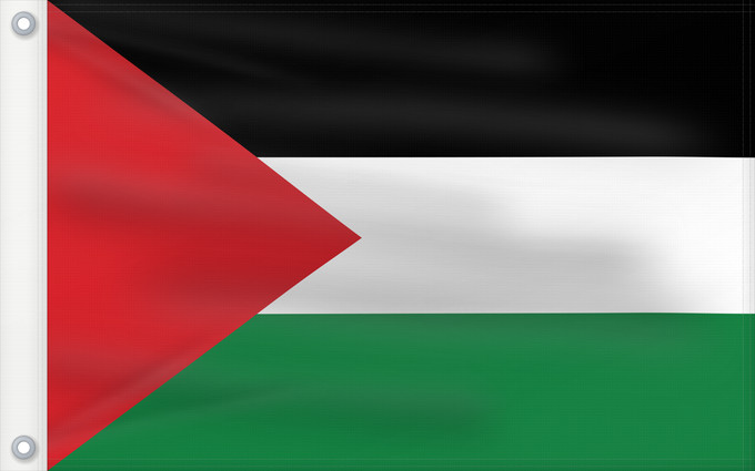 Bandera, con dos ojales metálicos y lado del asta reforzado: Palestine State of Palestine L’État de Palestine Estado de Palestina Palästina Palestina علم فلسطين ফিলিস্তিনের পতাকা Palestino Dari Negara Palestina Флаг Государства Палестина