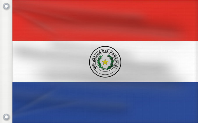 Bandera, con dos ojales metálicos y lado del asta reforzado: Paraguay Paraguay obverse علم باراغواي پرچم پاراگوئه روی پرچم Флаг Парагвая