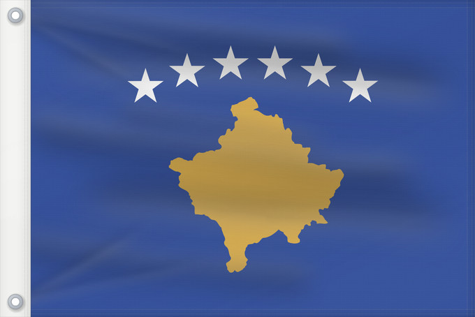 Drapeau, avec deux œillets métalliques et guindant renforcé : Kosovo	Национално знаме на Косово	Kosova	Kosovon	Koszovó	コソボの国旗	Знаме на Косово	Styago Kosovo	Kosovar	Флаг Косова	I Kosovës	Застава Косова / Zastava Kosova	Прапор Косова	​科索沃国旗
