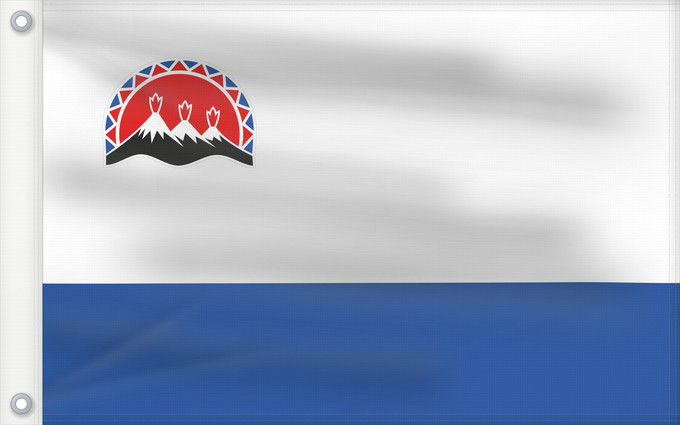 Drapeau, avec deux œillets métalliques et guindant renforcé : Kamchatka Krai	Kraï du Kamtchatka 	Krai de Kamchatka	Russischen Region Kamtschatka	Флаг Камчатского края