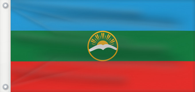 Drapeau, avec deux œillets métalliques et guindant renforcé : Karachay-Cherkessia Karachay-Cherkess Republic Karatchaïévo-Tcherkessie Karatschai-Tscherkessien Karachay-Circassia