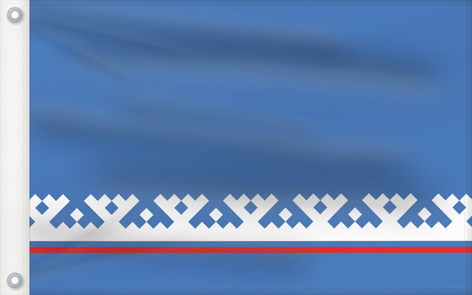 Drapeau, avec deux œillets métalliques et guindant renforcé : Yamal-Nenets Autonomous District Yamalo-Nenets Autonomous Okrug Iamalie ou district autonome de Iamalo-Nénétsie distrito autónomo de Yamalo-Nenets Autonome Kreis der Jamal-Nenzen Jamalo-Neneca aŭtonoma distrikto Ямало-Ненецкий автономный округ
