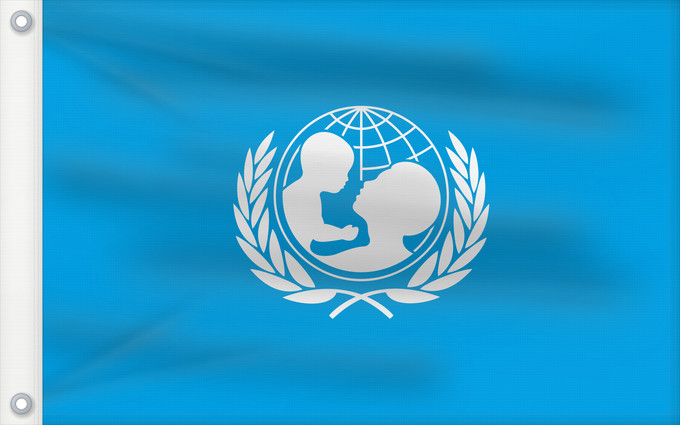 Bandera, con dos ojales metálicos y lado del asta reforzado: UNICEF