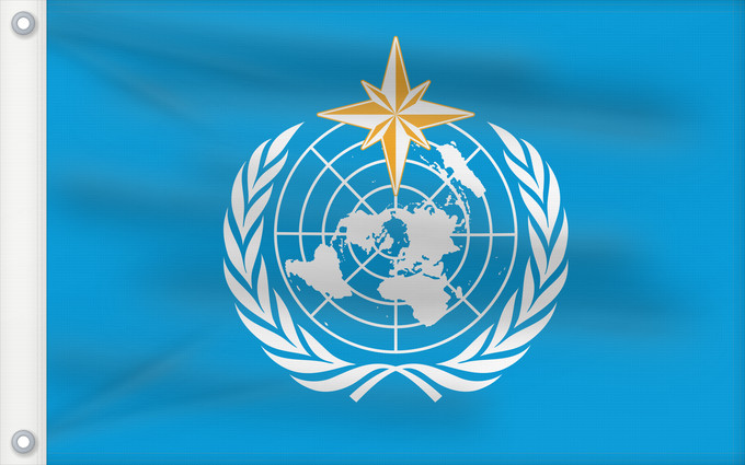 Bandera, con dos ojales metálicos y lado del asta reforzado: World Meteorological Organization	L Organisation météorologique mondiale