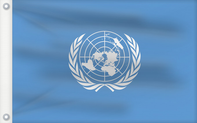Bandera, con dos ojales metálicos y lado del asta reforzado: United Nations	United Nations, UN	Nations unies	Naciones Unidas	Vereinten Nationen	Nazioni Unite, ONU	Verenigde Naties	Das nações unidas	Organizacji Narodów Zjednoczonych  ONZ	علم الأمم المتحدة	Сцяг Арганізацыі Аб яднаных Нацый	Сьцяг Арганізацыі Аб яднаны